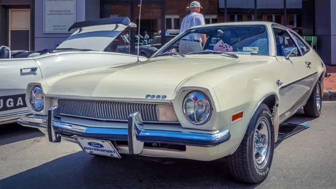 Moncton, New Brunswick, Canada - July 7, 2017 : 1971 Ford Pinto parked in the downtown area of Moncton at 2017 Atlantic Nationals Automotive Extravaganza.