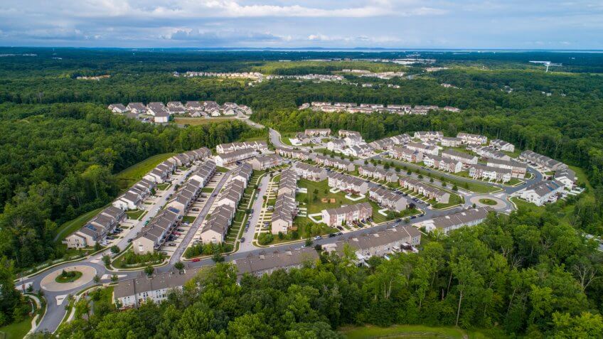Aerial drone image of a residential development in Aberdeen Maryland USA - Image.