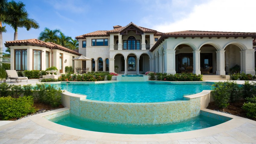 Beautiful, Building Exterior, Built Structure, Column, Estate Home, Florida, Florida Lifestyle, Flower, HOUSE, Lifestyles, Naples - Florida, Naples Florida, Ornate, Outdoors, Palm Tree, Residential Structure, Suburb, Tile, Tiled Floor, Tree, Waterfront, Wealth, door, luxury, mansion, nobody, real estate, real estate agent, residental, swimming pool, window