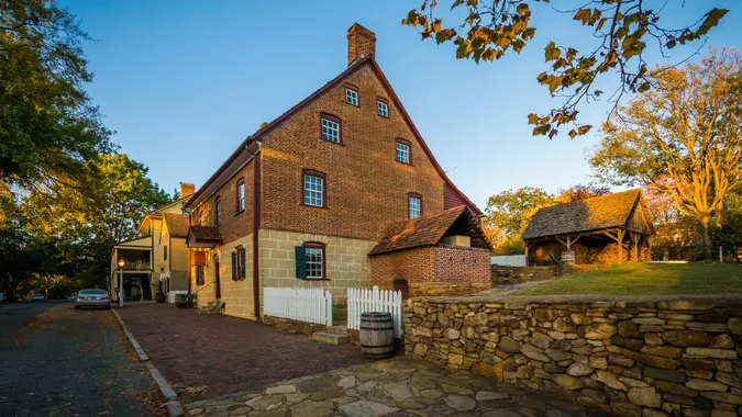 Old brick house in the Old Salem Historic District, in Winston-Salem, North Carolina.