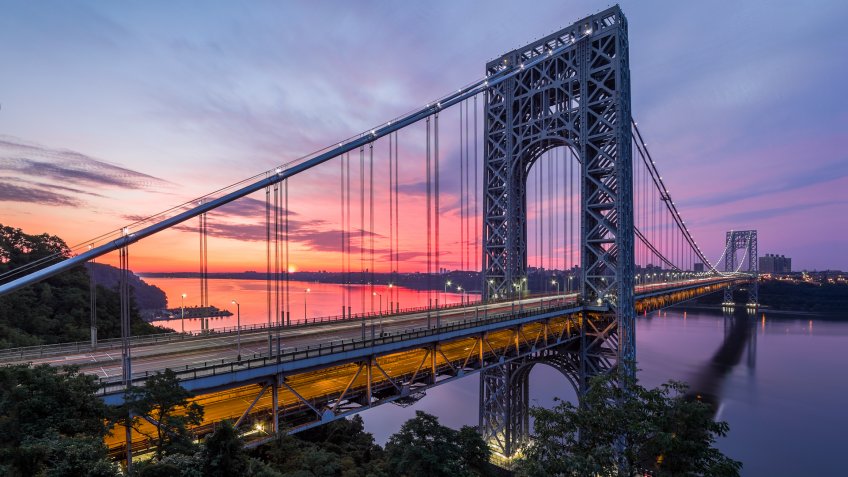 FORT LEE, NJ - JUNE 30: George Washington Bridge at sunrise on June 30, 2012 in Fort Lee, NJ.