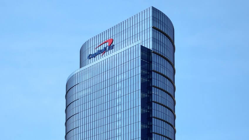 MCLEAN, VA - JUNE 23, 2019: CAPITAL ONE sign on headquarters building - Image.