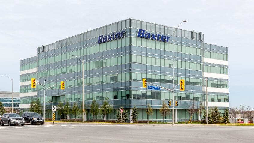 Mississauga, Ontario, Canada- May 12, 2018: Baxter sign on the building in Mississauga, Ontario.