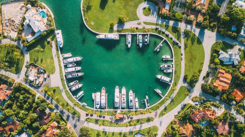 Boatyard aerial view in Miami Florida