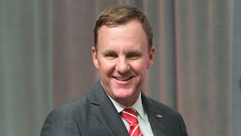 Arkansas head coach Chad Morris speaks during the NCAA college football Southeastern Conference media days at the College Football Hall of Fame in Atlanta