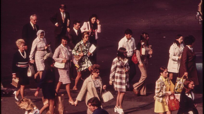 Commuters walking to Staten Island Ferry entrance