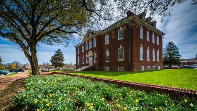 Gardens and the Tatnall Building in Dover, Delaware.