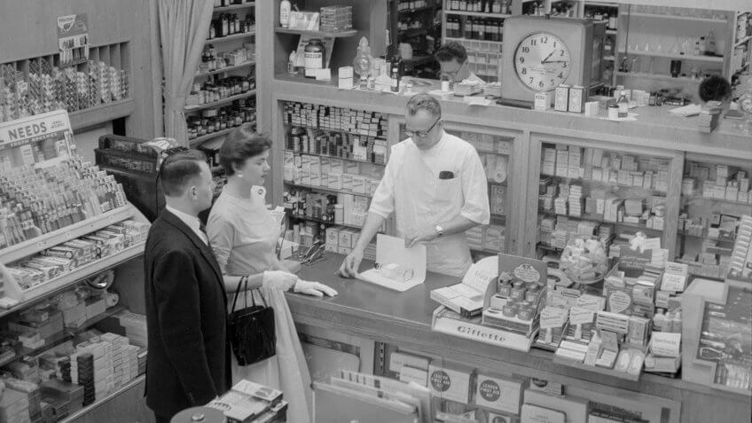 Drug Store Prescription Counter in the 1950s