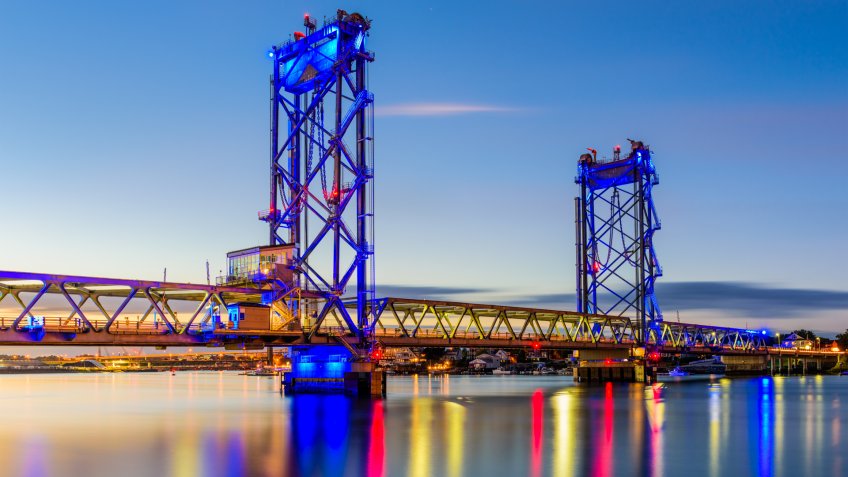 Portsmouth, New Hampshire, USA at Memorial Bridge on the Piscataqua River.
