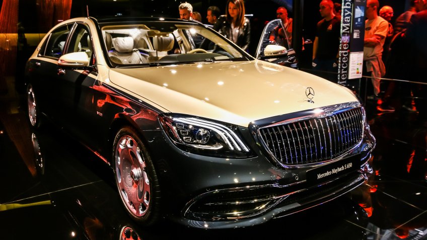 Geneva, Switzerland - March 11, 2019: Luxury motor car Mercedes-Benz Maybach W222 S650 presented at the annual Geneva International Motor Show 2019.