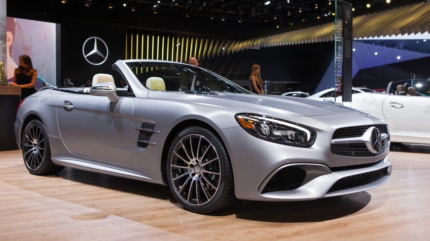 DETROIT - JANUARY 12: The 2016 Mercedes SL550 on display at the North American International Auto Show media preview January 12, 2016 in Detroit, Michigan.
