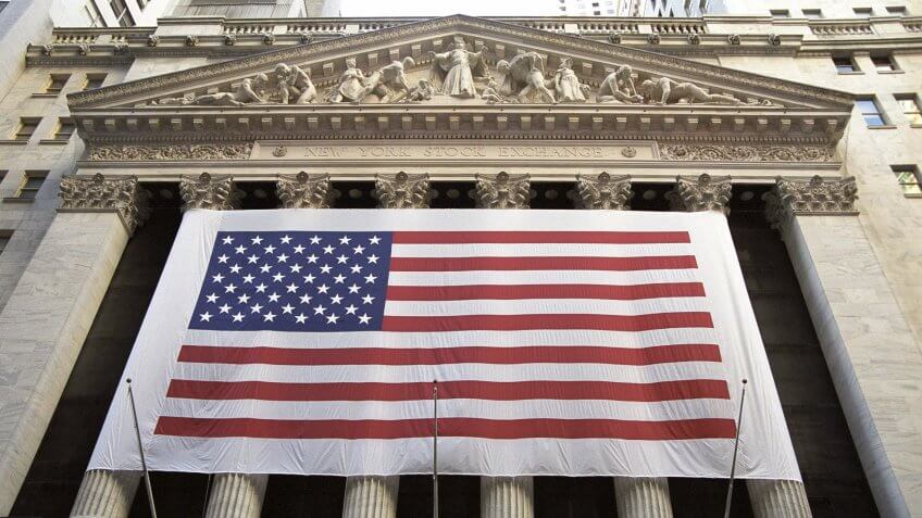 New York Stock Exchange with America flag