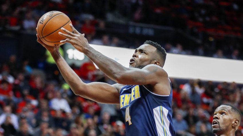 Mandatory Credit: Photo by Erik S Lesser/EPA-EFE/Shutterstock (9177713h)Paul Millsap and Dewayne DedmonDenver Nuggets at Atlanta Hawks, USA - 27 Oct 2017Denver Nuggets forward Paul Millsap (L) in action against Atlanta Hawks center Dewayne Dedmon (R) during the first half of the NBA basketball game between the Denver Nuggets and the Atlanta Hawks at Philips Arena in Atlanta, Georgia, USA, 27 October 2017.