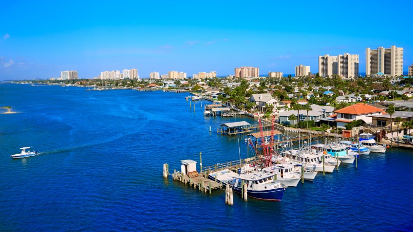 Daytona Beach in Florida aerial at Port Orange marina of USA - Image.
