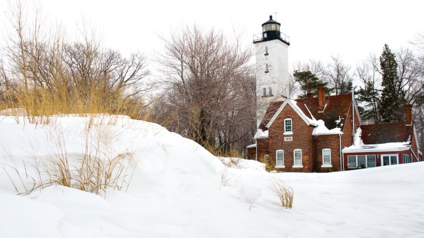 Presque Isle Lighthouse in Erie Pennsylvania winter