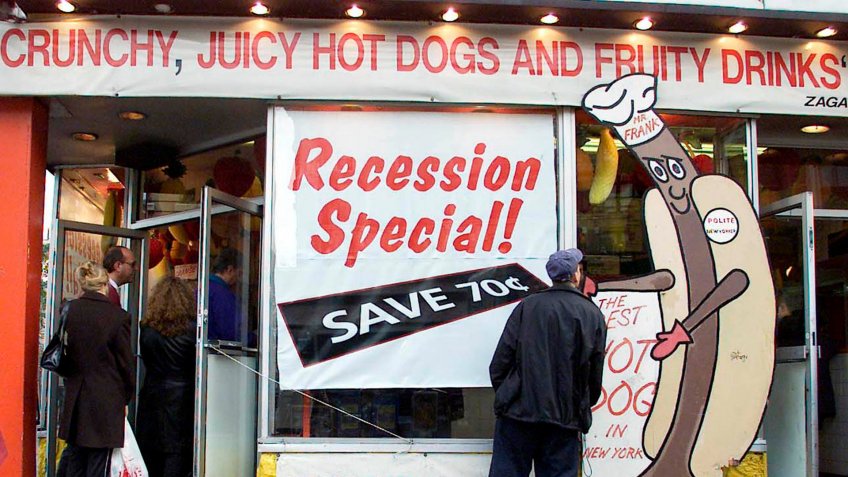 Recession Special sign at Gray's Papaya hot dog stand in New York