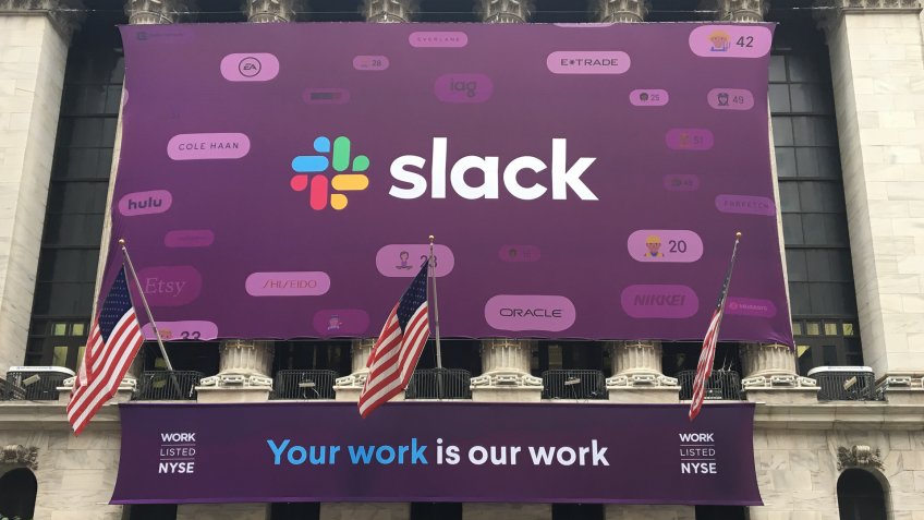 Slack new logo at New York Stock Exchange