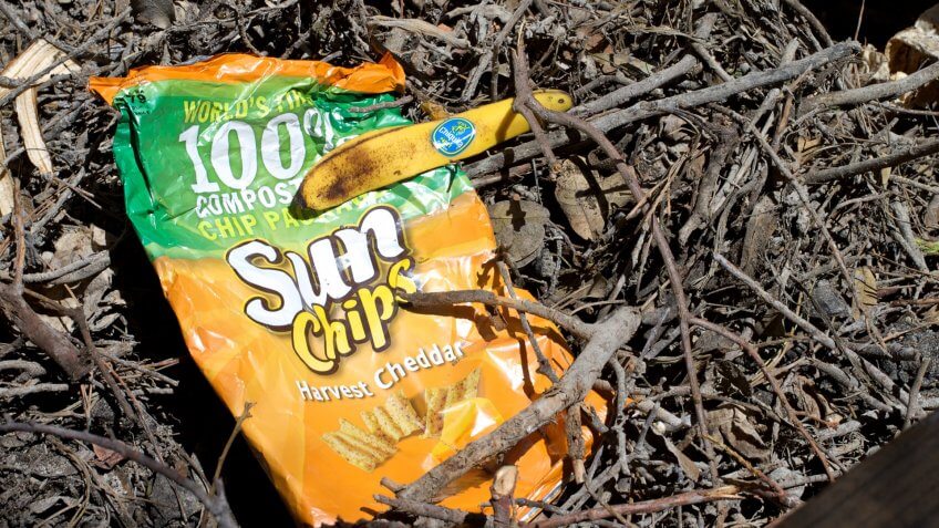 The packaging on Sun Chips claims their bags are biodegradable, so I'm giving it a test in my compost bin.