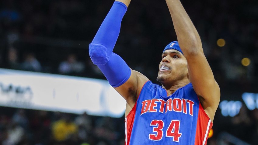 Mandatory Credit: Photo by Erik S Lesser/EPA/Shutterstock (7675596e)Tobias HarrisDetroit Pistons at Atlanta Hawks, USA - 30 Dec 2016Detroit Pistons forward Tobias Harris (R) shoots over Atlanta Hawks forward Thabo Sefolosha (L) of Switzerland during the first half of the NBA basketball game between the Detroit Pistons and the Atlanta Hawks at Philips Arena in Atlanta, Georgia, USA, 30 December 2016.