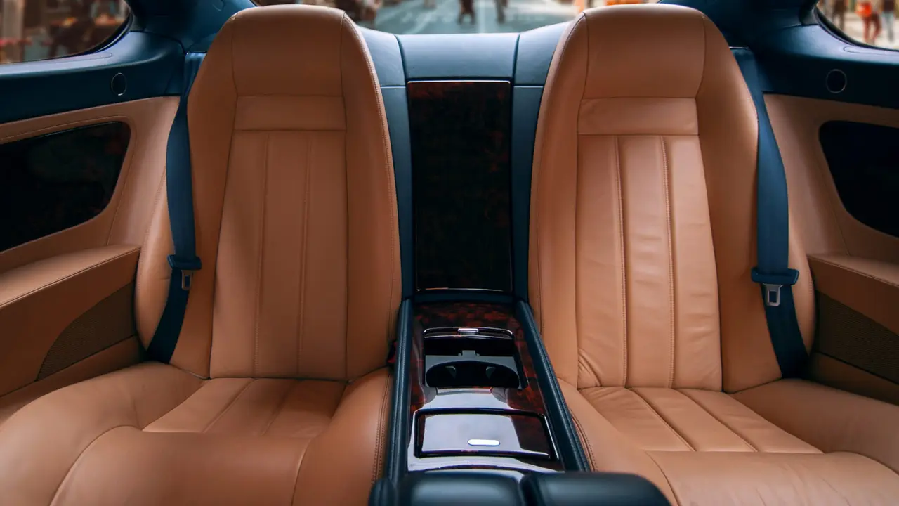 Rear leather seats of business car, interior.