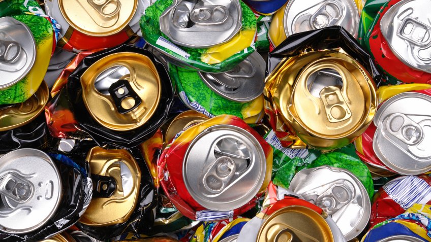 Background of various crashed beer cans - Image.