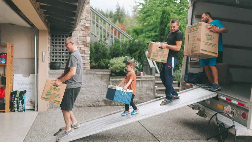 family moving boxes for relocation