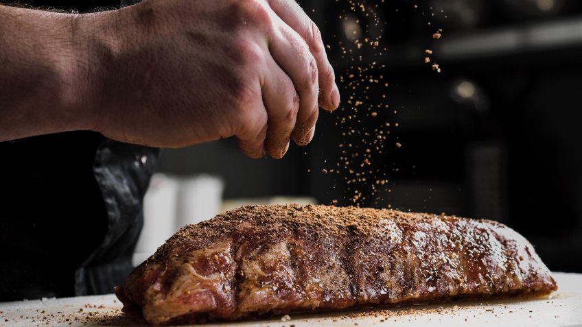 Raw piece of meat, beef ribs.