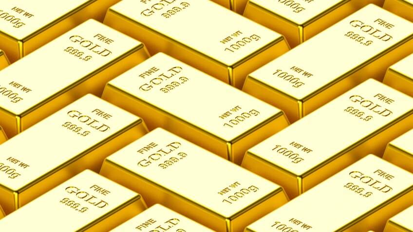 Bar of gold on a white background on a white background.