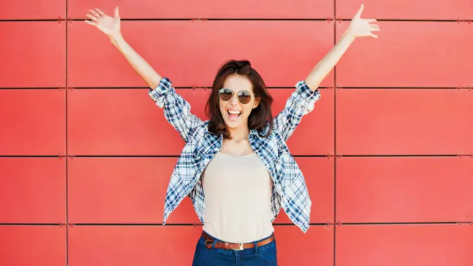 Excited happy woman portrait.