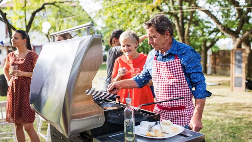 Family celebration outside in the backyard.