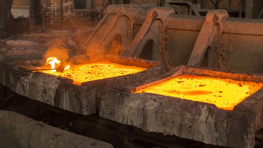 Copper smelter Copper smelting industry complex in process of making copper plates out of copper ore - Image.