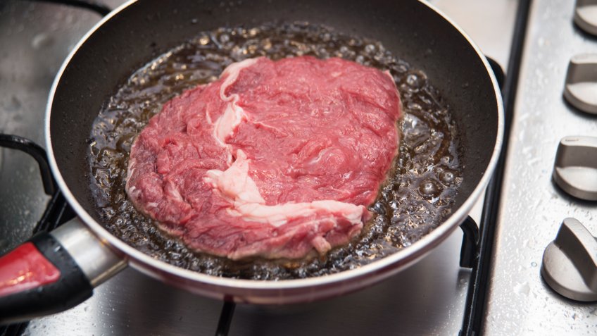 Steak In Frying Pan.