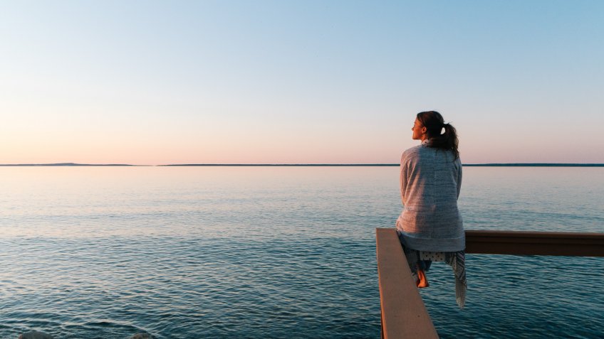 sunset and sea behind, Michigan.