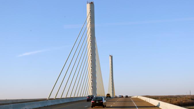 RV Life on the Road Series: Traveling north on the Varina-Enon Bridge across the James River entering Henrico County in Virginia.