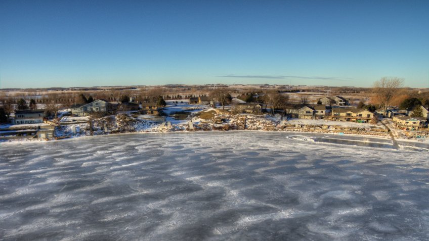 a frozen Lake Madison seen from above by Drone in Winter - Image.