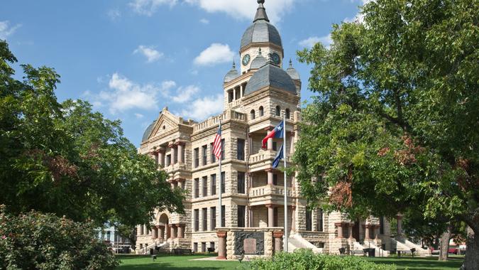 Recently restored Denton County Texas courthouse at North Texas town of Denton.
