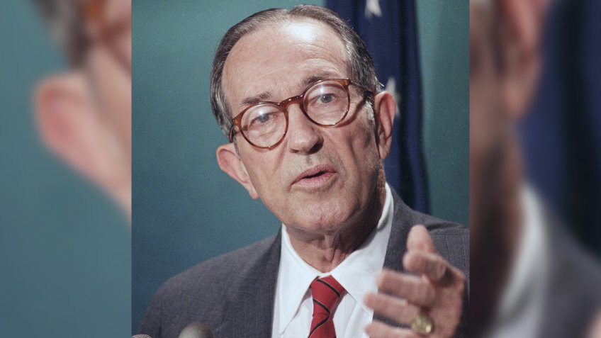 Former Attorney General Griffin Bell during news conference about EF Hutton banking fraud