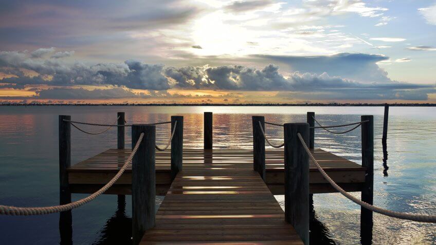 Dock at Sunset on the Caloosahatchee, Fort Myers, FL - Image.