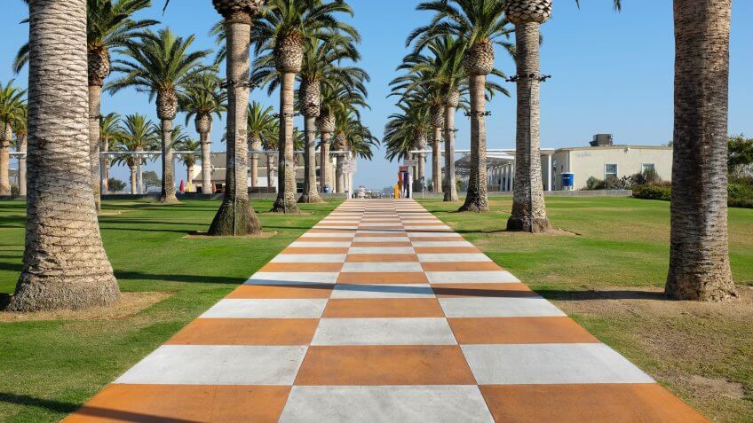 IRVINE, CA - OCTOBER 14, 2016: The Great Park Palm Court and Arts Building.