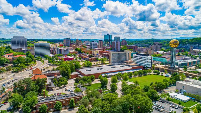 Downtown Knoxville Tennessee Skyline Aerial.