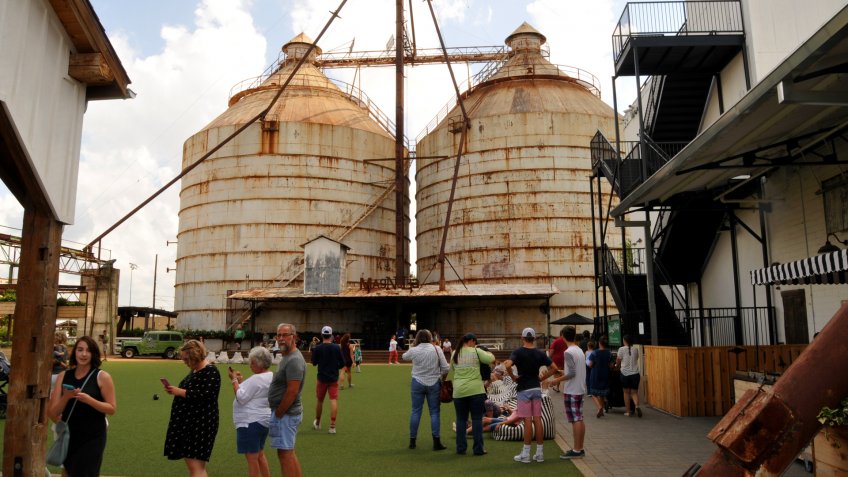 Waco, Texas - July 21, 2017: Magnolia Market Silos, built by Chip and Joanna Gaines the stars of television show Fixer Upper.