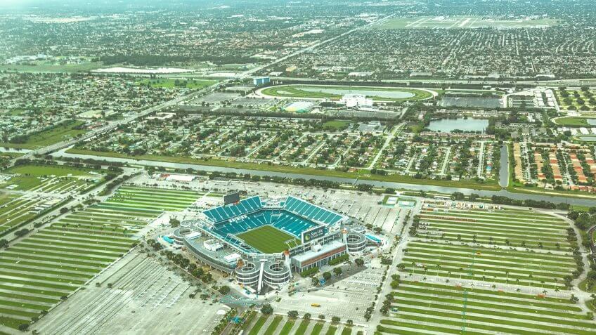 Miami, USA - August 14, 2015: Aerial view of the Sun Life Stadium in Florida, taken in a summer afeternoon.