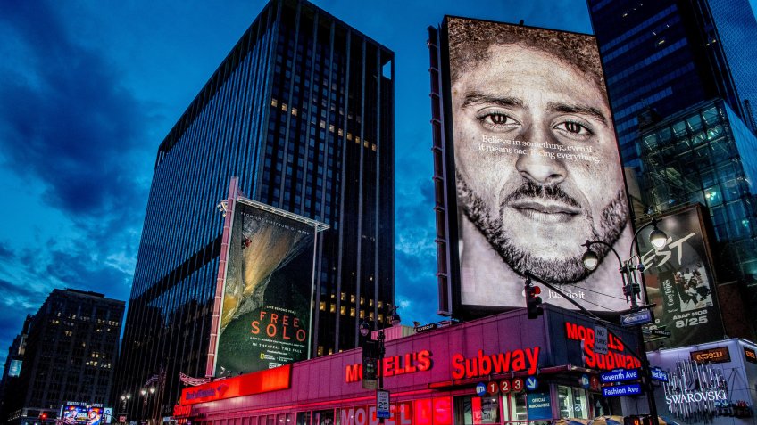 Mandatory Credit: Photo by Robin Utrecht/Shutterstock (9899388g)Colin Kaepernick Nike advertColin Kaepernick Nike advert, New York, USA - 27 Sep 2018.