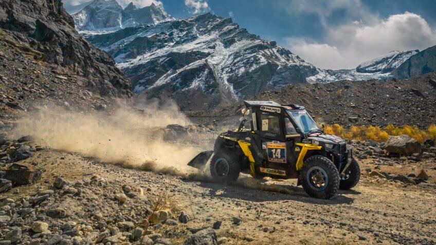Suru Valley - A ATV - Polaris, Running in Car Rally (Raid De Himalaya 2018)-at Parkachik Glacier, Village Parkachik, Suru Valley, Ladakh, India.
