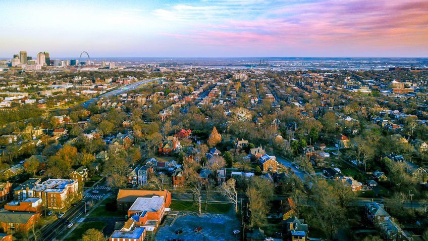 Sunset over the Soulard neighborhood in Saint Louis, Missouri - Image.