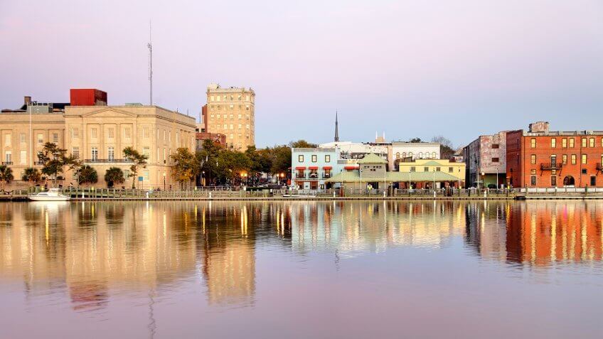 Downtown Wilmington along the banks of the Cape Fear River.
