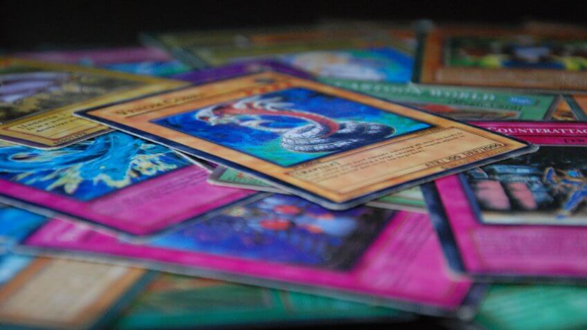 Vilnius, Lithuania – March 2019: Yugioh cards photographed from the front - Image.