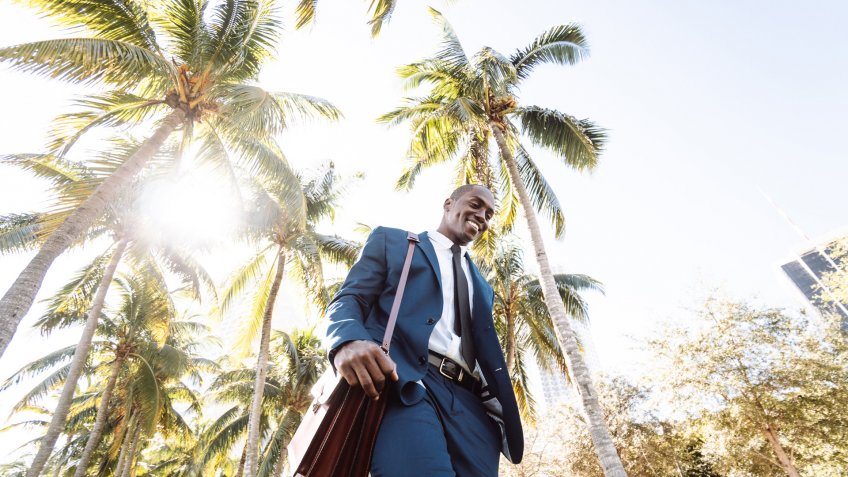 businessman happiness in the miami downtown.