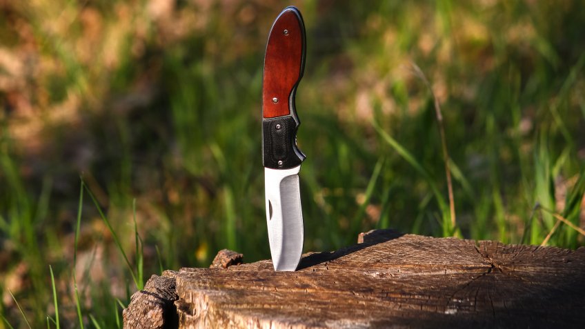 fallen knife in wood