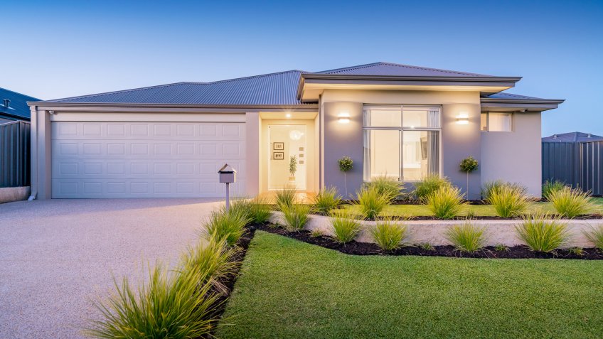 new home exterior with landscaping